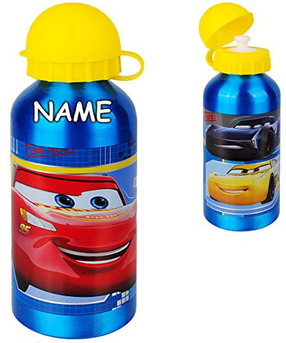 alles-meine.de GmbH Trinkflasche/Sportflasche - Cars - Auto - Lightning McQueen - inkl. Name - 400 ml - auslaufsicher - aus Aluminium - Wasserflasche - für Kinder - Aluflasche ..