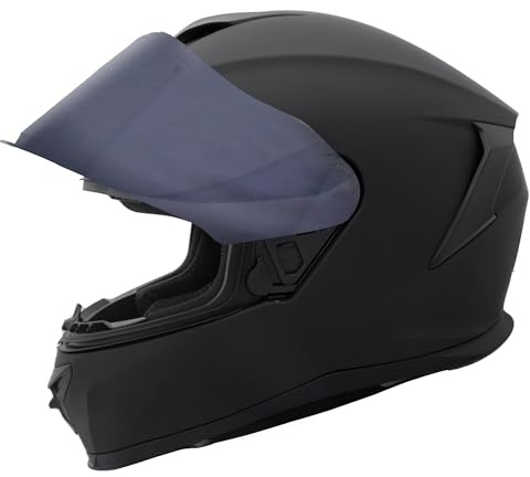 Zorax Falcon Full Face Motorbike Helmet + Extra Dark Smoke Visor | Matt Black M (57-58cm) Motorbike Motorcycle Helmet Road Legal ECE 2206