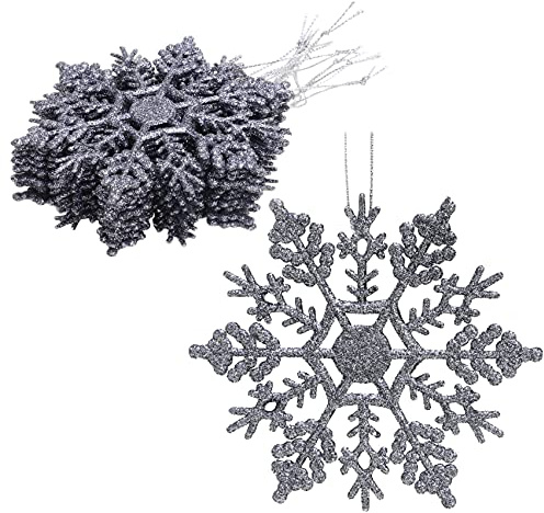 Christmas Concepts® Packung mit 12-10 cm Glitter Schneeflocke zum Aufhängen - Weihnachtsschmuck… (Graphit)