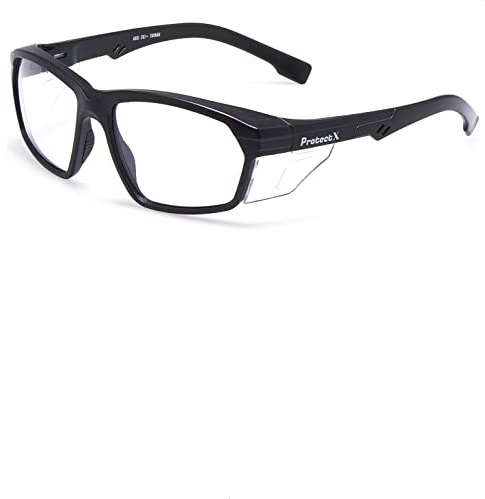 ProtectX Super Light Safety Glasses, Voyager Clear Scratch Resistant Anti-Fog Lenses, Black Retro Frames, ANSI Z87.1 Rated, UV Protection, Rubber Nose Pads, Temple Guards
