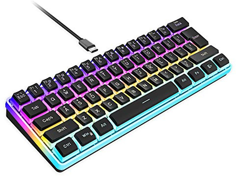Snpurdiri Teclado para Juegos 60% con Cable, Teclas de pudín con Capa translúcida, Mini Teclado RGB Ultra Compacto, Teclado pequeño Impermeable de 61 Teclas para Oficina/Juegos (Negro)