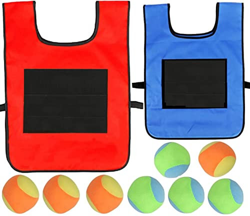 BEOIUCZZY 2 Stück Sticky Ball Weste, Völkerballspiel Set Völkerball Spielset Klettballspiel für Eltern-Kind-Spiel im Innen und Außenbereich Wurfspiele Kinder Geschenk mit 10 Stück Wattebällchen