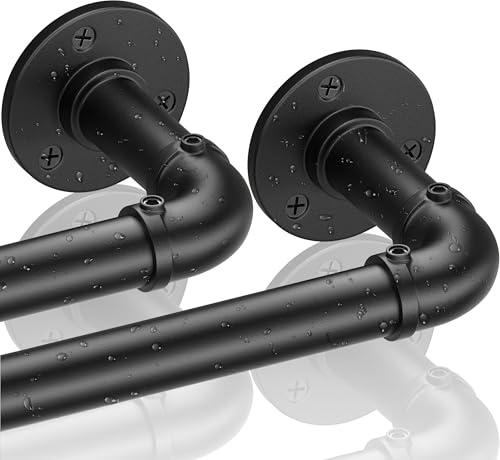 DHLDWQ Industrial Curtain Rods for Windows 66 to 120, 2 Pack 1 Inch Heavy Duty Curtain Rods, Outdoor Curtains Rod 72-144 Inch, Wrap Around Blackout Curtains Rod, Rustic Black