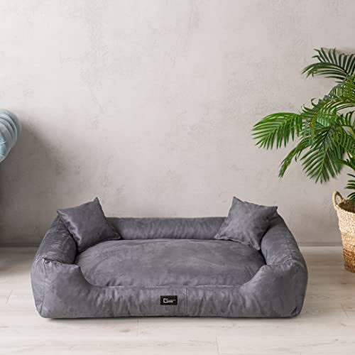 exclusive BED Hundebett Puffi Grosse Mittelgroße Kleine Hunde - Hundekissen Hundematte aus Alcantara-Stoff - Waschbar Kuschelig Langlebig Abriebfest Reißfest (XL+| 110x90cm, Grau)