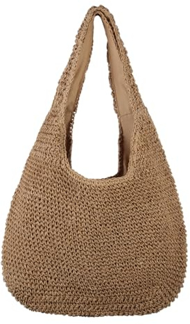 LUI SUI Borsa a tracolla da spiaggia estiva in paglia per donna, borsa intrecciata a mano casual di grande capacità