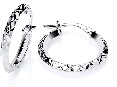 Sterling Silver Diamond Cut Creole Hoop Earrings - 20mm Diameter - 925 Silver