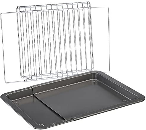Rosenstein & Söhne Antihaft-Backblech: 2er-Set aus Universal-Backblech und -Backofenrost, ausziehbar (Ofengitter, Backgitter, Grillrost)