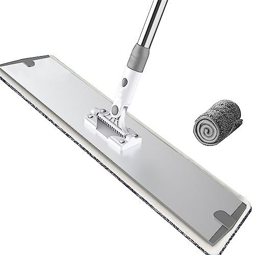 Mopp EasyClean，Bodenwischer, Wischbreite 60cm，Flacher Wischmopp für Nass- Trockennutzung ，Mit 1.4m Edelstahl Teleskopstange，ideal für die Reinigung Hartholzböden