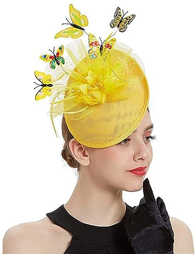 LJRPUPY Fascinator / Kopfschmuck für Damen, Motiv: Schmetterling, Kentucky, Gelb, 7 1/4