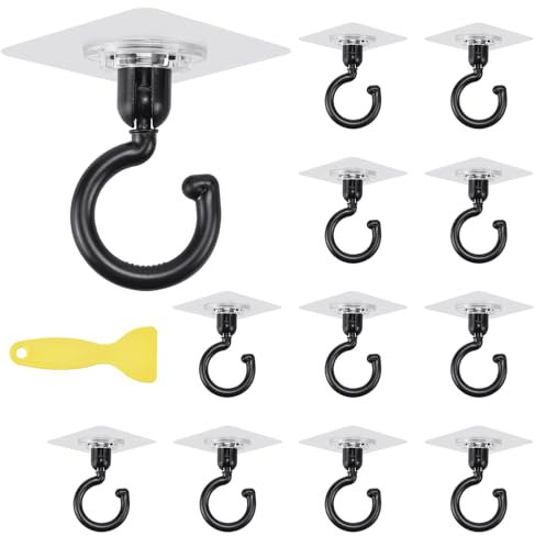 LANSKYLAN 12 Stück Haken Selbstklebend Deckenhaken 360 grad Drehen Klebehaken Decke Magische Haken max 5kg Ohne Bohren Handtuchhaken Transparent Drehbar Decke Wandhaken für Schlafzimmer Küche Bad