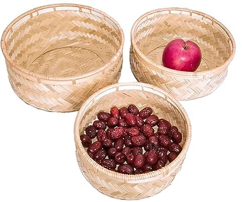 3 corbeilles à Pain tissées - Plateau Service décoratif en Bambou - Organiseur Fruits Rustique pour Cuisine, Salon, Chambre à Coucher, Salle à Anger