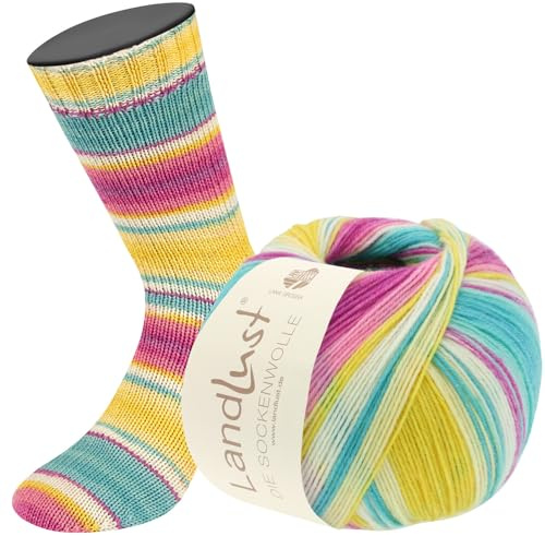 LANA GROSSA Landlust Sockenwolle 6-fach | Klassiker, bedruckt und waschmaschinenfest | Handstrickgarn aus 80% Schurwolle (Merino) & 20% Polyamid | 150g Wolle zum Stricken & Häkeln | 390m Garn FB911