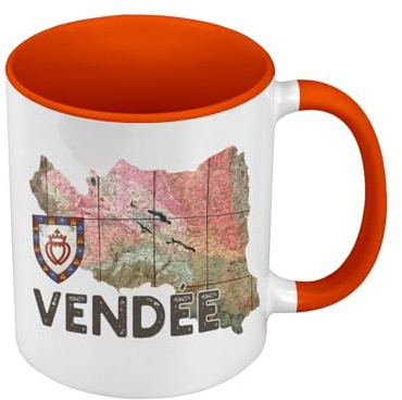 Fabulous Mug de Couleur Qualité Premium Orange - Vendée 85 Departement La Roche sur Yon Carte Ancienne - Tasse avec anse et intérieur de couleur