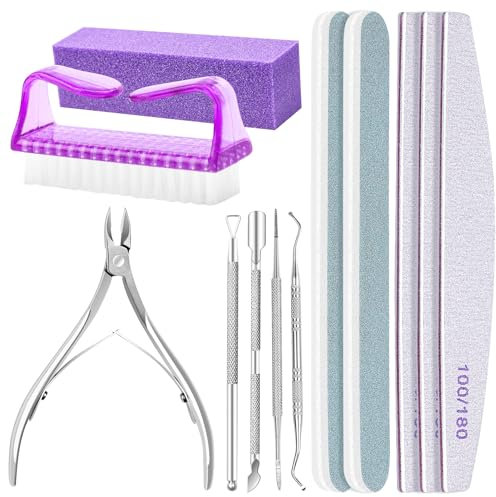 ALLE'S 12-teiliges Nagelfeile und Nagelhautschieber, aus Metall, Kapselschneider, Nail Buffer, Werkzeuge für eingewachsene Nägel Zubehör, Nagelhautschieber, Nagelhautzange