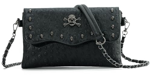 LHHMZ Damen Gothic Totenkopf Taschen Schwarze Totenkopf Nieten Umhängetasche Totenkopf Messenger Handtasche