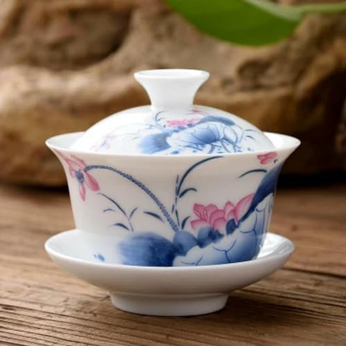 SELCOA Gaiwan 80cc Porzellanterrine, Keramik-Teeschüssel-Set, abgedeckte Schüssel mit Deckel, Tasse, Untertasse, Tassenschalen