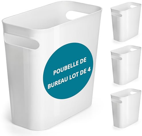 Winter Shore 4er-Pack 6 L Kleiner Mülleimer Büro - Kunststoff-Papierkorb Büro mit Integrierten Griffen - Mülleimer Schmal für Küche & Schlafzimmer - Papierkorb Weiß Unter dem Schreibtisch
