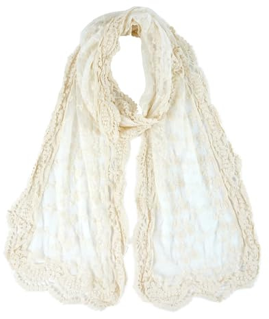DAMILY schal damen Halstuch Musselin Tuch mit Spitzenmuster scarf women | Schals & Tücher Schöner Weicher für Frauen Langer Festliche Stola