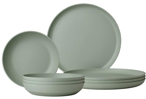 Mepal Silueta Tafel-Set 8-teilig | Outdoor-Geschirr | Nordic Sage | Becher (300 ml), Teller (23 cm) und Schalen (750 ml) für 4 Personen | Spülmaschinen- und mikrowellenfest | Kunststoff (PET)