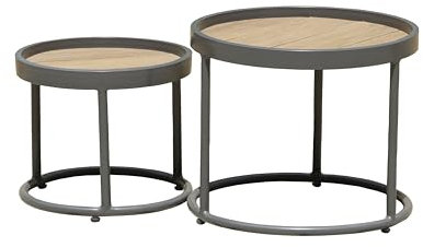 2er Set Beistelltisch Silea Metall Holz Gartentisch Garten Tisch Outdoor Möbel