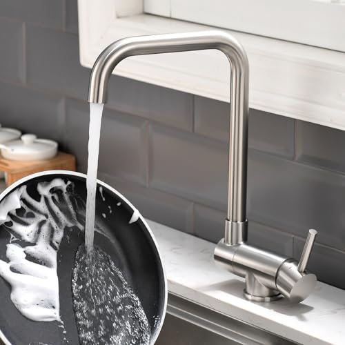 AIMADI Wasserhahn Küche für Unter Fensterbank,Küchenarmatur Klappbar & 360° Drehbar, Vorfenster Einhebel Armatur für Küchenspüle,Gebürsteter Nickel