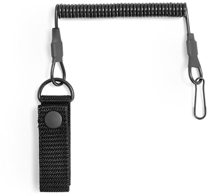 Makoto Nobu Tactical Coiled Lanyard - Secure Spring Lanyard, Anti-Lost Retractable Sling Keychain for Fishing, Camping, Climbing, Hiking, and Outdoor Living - Black