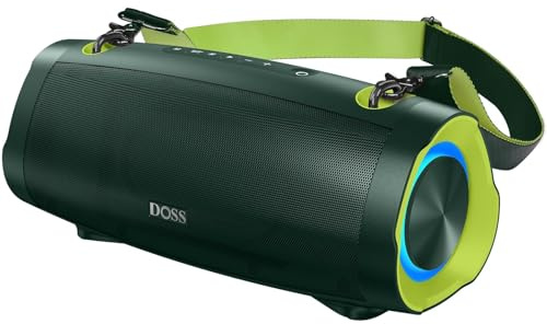 DOSS Extreme Boom Pro D100 Bluetooth-Lautsprecher mit 70 W kräftigem Sound, Extra Bass, 24 Stunden Spielzeit, Beat-Sync-Lichtern, Integrierter Powerbank, IPX6-wasserdicht – Outdoor, Camping (Grün)