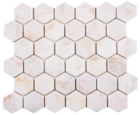 (20 Fliesen) Mosaik Fliese Marmor Naturstein 2 Hexagon Gold Antikmarmor Mosaikfliesen Marble für BODEN WAND BAD WC DUSCHE KÜCHE FLIESENSPIEGEL THEKENVERKLEIDUNG BADEWANNENVERKLEIDUNG Matte