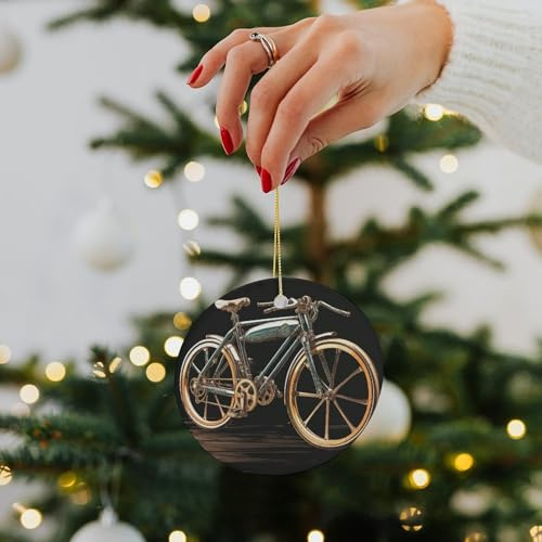 Weihnachtsschmuck 2024 Weihnachtsbaum, rund, Keramik, Fahrrad-Anhänger, lustige Weihnachtsanhänger, hängende Weihnachtsbaumdekoration für Zuhause, Neujahr, Partyzubehör, Geschenke