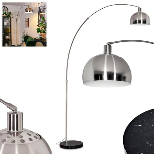 HOFSTEIN Stehleuchte Baloca, Stehlampe aus Metall in Schwarz/Nickel-matt/Weiß mit Marmorfuß, verstellbare Leuchte im Vintage-Design, Lichteffekt u. Fußschalter, E27, Wohnzimmer, Schlafzimmer, Büro