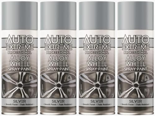 MIXEL Silver Alloy Wheel Spray Paint, Quick-Drying Formula, Long-Lasting Protection, DIY Enthusiasts, Easy-To-Apply, Ideal For Restoring Or Refinishing Alloy Wheels, 400ml, (4 Pcs)
