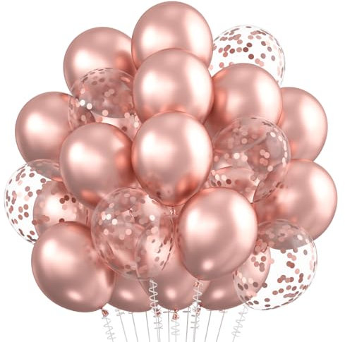Luftballons Metallic Rosegold, 30 Stück Roségold Konfetti Helium Ballons, 12 Zoll Rose Gold Partyballon für Mädchen Frau Geburtstag Hochzeit Baby Shower Valentinstag Babyparty Gender Reveal