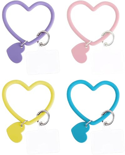 YAPKOLV 4 Pcs Cordino per Cellulare in Silicone a Forma di Cuore, Laccetto Universale per Custodia Smartphone, Laccetto da Polso per Cellulari (4 Colori) (Set A)