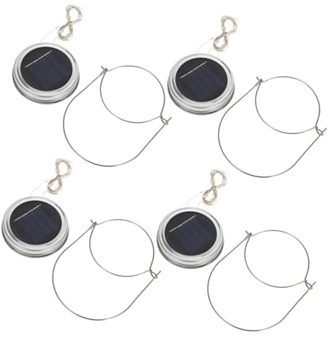 Vaguelly 4 Sets Solar Jar String Lamp Lids 20 Led Warm White Solar String Lights Copper Wire, Garden Hanging Outdoor Decorative Lighting Suitable for Patio Party