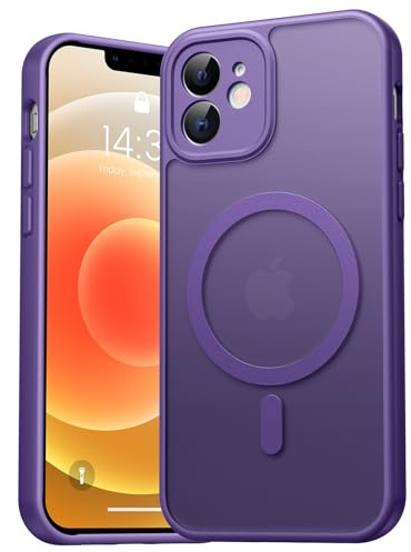 EASDNB für iPhone 12 Hülle für Magsafe mit Kameraschutz, Magnetisch Handyhülle für iPhone 12 Stoßfeste Kratzfeste Durchscheinende Matt Rückseite Schutzhülle für iPhone 12 Case, Lila