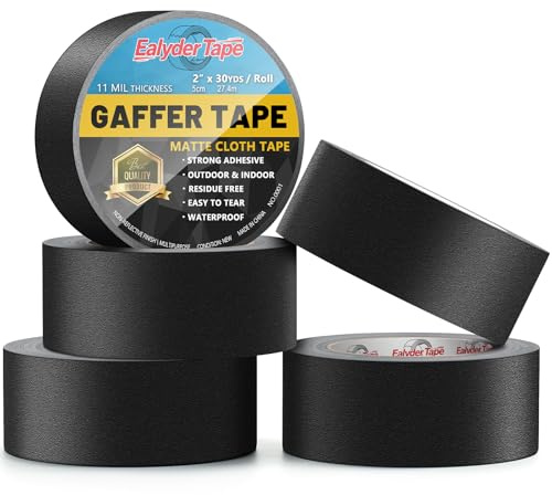 5 Rouleaux Ruban Gaffer Noir 50mm x 27,4m Imperméable Sans Résidu | Ruban gaffer résistant scène, câbles & réparations. Non réfléchissant, déchirable main, sans résidus.