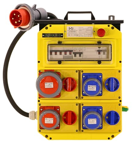 Quadro Elettrico Portatile 32A 400V IP65 in Vetroresina con Prese CEE 16A/32A e Spina Trifase | Da Cantiere, Impermeabile, Resistente a Polvere e Acqua, Per Esterni, Pronto all'Uso, Robusto e Sicuro