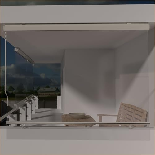FRAMIG® Tenda a Caduta con Cassonetto su Misura per Esterni Impermeabile, Antipioggia e Antivento, Telo PVC Cristal Trasparente, ideale per Balcone Veranda Gazebo Pergolati