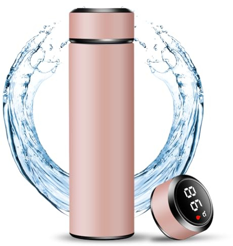 Termo de 500 ml, con aislamiento al vacío e indicador de temperatura táctil LED, vaso aislado al vacío 304 de acero inoxidable Smart Mug botella ideal para oficina, viajes, deportes (rosa)