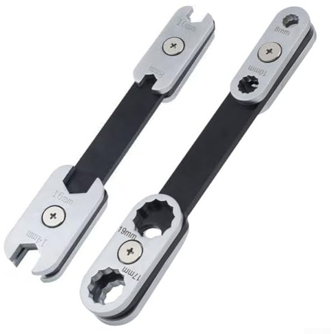 Llave combinada ajustable giratoria de 360 grados con funcionalidad 8 en 1 para reparaciones domésticas y de automóviles, diseño de anillo métrico de flor de ciruelo en