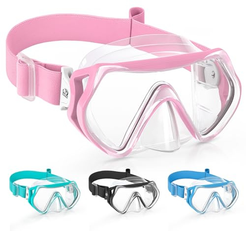 Findway Maschera da snorkeling per bambini con Cinturino in Tessuto Morbido,occhialini da nuoto per bambini,180° panoramici HD maschera subacquea Anti-Appannamento,Anti-Infiltrazioni