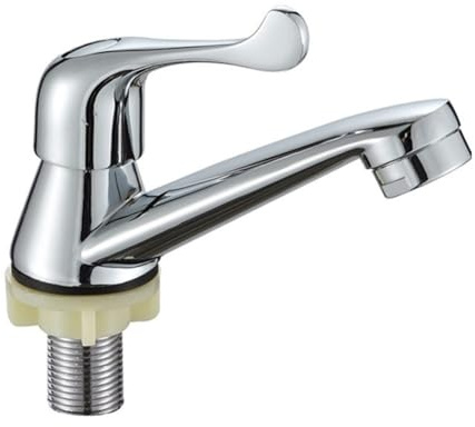 Opatiny Miscelatore singolo freddo per lavabo con attacco filettato da 30,5 cm, finitura cromata bassa e alta pressione, stile moderno per cucina e bagno