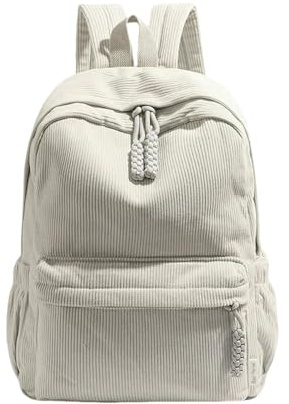 Gyios Rucksack Damen Modischer Damenrucksack, Große Kapazität, Cordmaterial, Einfacher, Langlebiger, Lässiger Reiserucksack, Studentenrucksack-beige