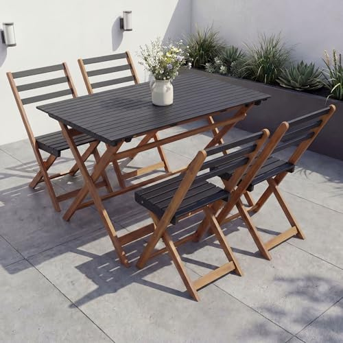 Mendler Garnitur HWC-P72, Sitzgruppe Gartenmöbel-Set Essgruppe 4X Stuhl Tisch, Akazie Holz klappbar - Natur-schwarz