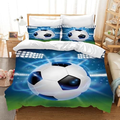 AVJWWD Football Sport Bedding Duvet Cover Set Soft Microfiber Soccer Pattern Bedding Set with 2 Pillowcases for Kids Adults (Football A, 135x200cm)