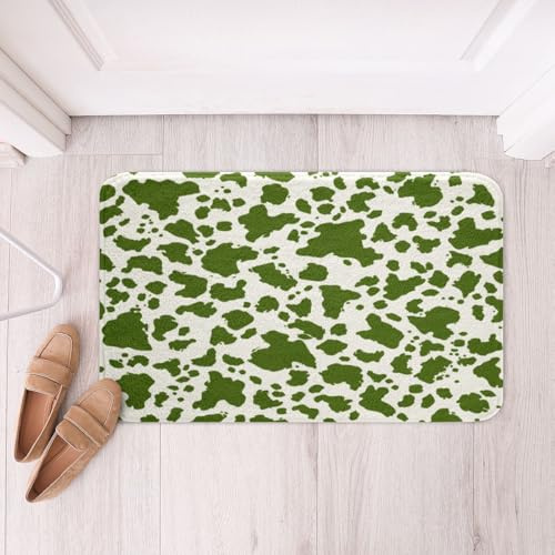 Loussiesd Tapetes de baño con estampado de vaca verde, diseño de vaca lechera, accesorios de baño con estampado de leopardo, 16 x 24 pulgadas, microfibra suave