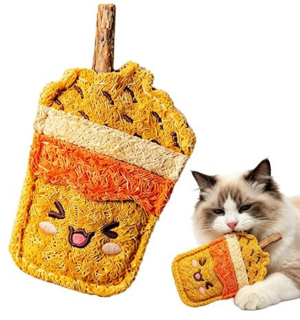 Katzen Kauspielzeug - Milchteebecherförmiger Luffa Kaugefährte Für Haustiere - Zahnungsspielzeug Für Katzen Und Kätzchen - Für Die Zahnreinigung, Bewegung, Beschäftigung Und Stimulation