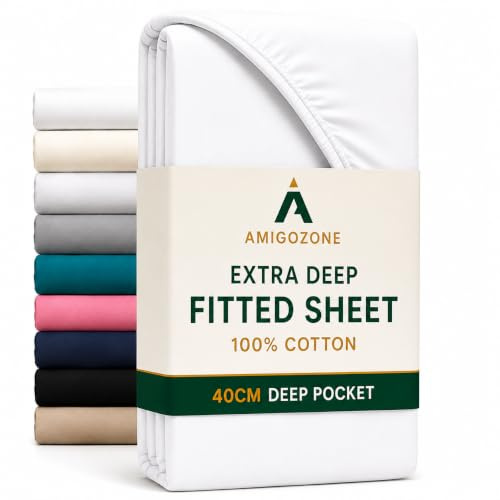 16(40cm) Extra Deep Fitted Sheet Single Size White 100% Cotton 200 Thread Count Fitted Sheet (Single, White)