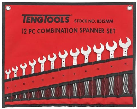 Teng Tools 8512MM Combination Spanner Set Anti Slip Tool Roll 12 Pieces