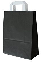 PGV Papiertragetaschen mit Flachhenkel 22 + 10 x 29 cm (50 Stück, SCHWARZ)